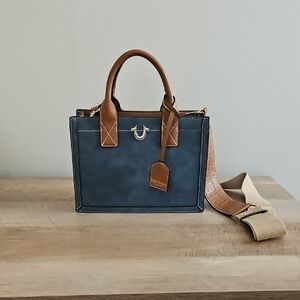 True Religion Navy and Tan Satchel